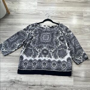 Willi Smith Black and White Relaxed 3/4 Sleeve Blouse